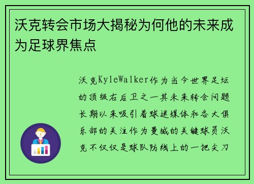 沃克转会市场大揭秘为何他的未来成为足球界焦点 沃克转会市场大揭秘为何他的未来成为足球界焦点