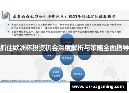 抓住欧洲杯投资机会深度解析与策略全面指导 抓住欧洲杯投资机会深度解析与策略全面指导